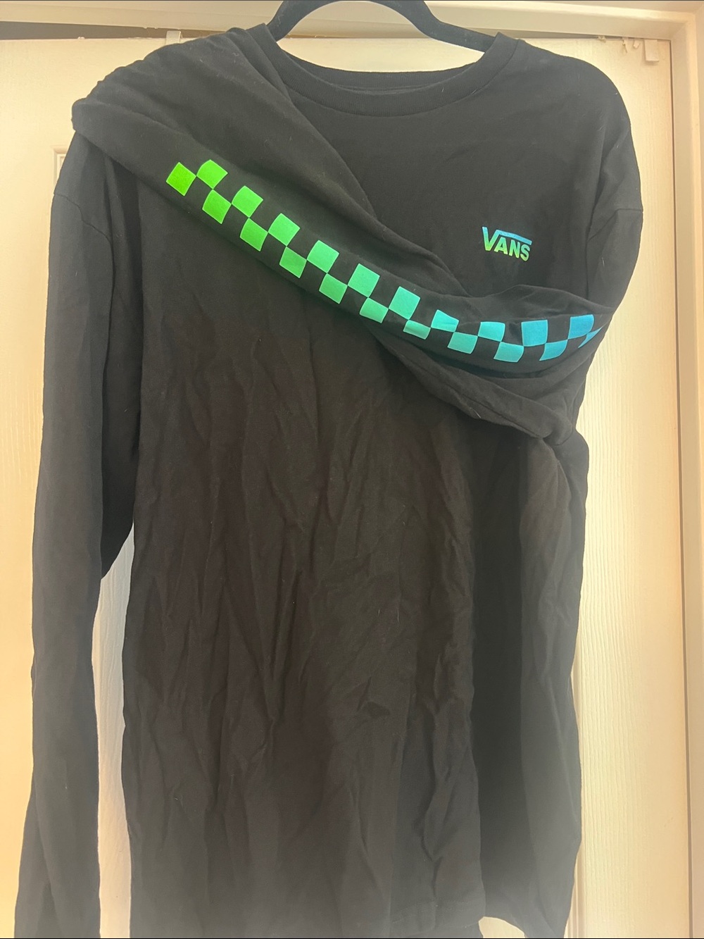 Vans Black Long Sleeve Tee with Teal-Green Logo